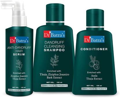 Dr Batra's Dandruff cleansing Shampoo 100 ml, Conditioner 100 ml and Anti Dandruff Hair Serum 125ml (Men and Women)