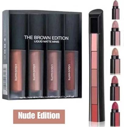 Hezruck 4in1 Nude Shade Liquid Lipstick with 5in1 Lipstick