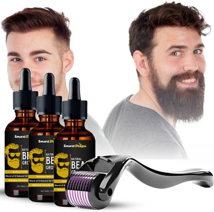 smartdrops Advance Beard Growth Kit for Men-Growth Oil, Activator, Derma Roller 0.5 mm