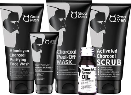 Qraa Men Charcoal Kit : Scrub, Face