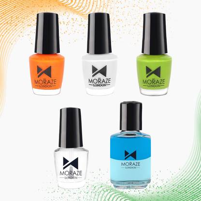 MORAZE Mini Freedom Box Nail Polish Pack of 4, Top Coat, Green, Orange, White - 20 ML (5 ML Each), with Nail Polish Remover