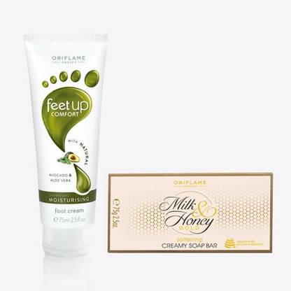 Oriflame FEET UP Comfort Overnight Moisturising Foot Cream 75 ml with MILK & HONEY GOLD Softening Creamy Soap Bar 100 g