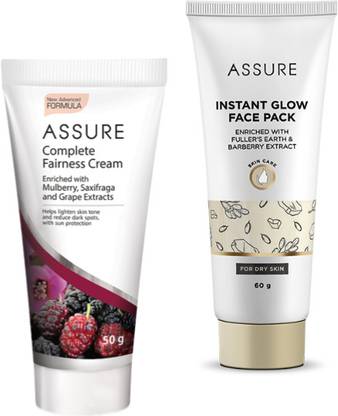 ASSURE Complete Fairness Cream 50g & Instant Glow Face Pack 60g Pack of 2 item