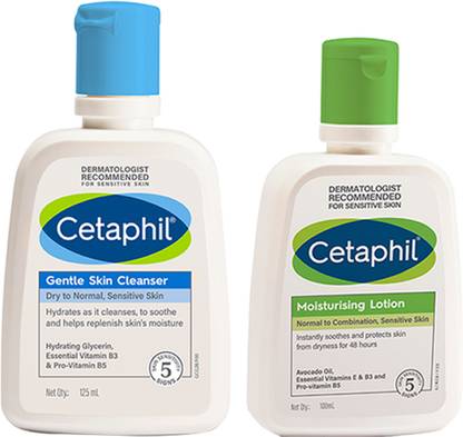 Cetaphil Cleanser & moisturizer combo for men & women - Cleanser For Dry and Sensitive Skin 125ml;Moisturizing Lotion100ml
