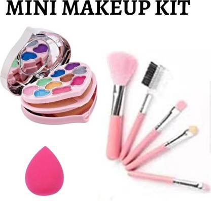 Pure Cosmetics NEW CUTE MINI MAKEUP KIT WITH 5PC BRUSHES SET AND A BEAUTY BLENDER