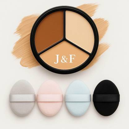 J & F Smooth Touch Compact face puff kit | 3 Shade Concealer & Finger Puff Combo