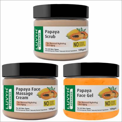 LUVYH Papaya Scrub - 100gmPapaya Face Gel- 100gm and Advanced Papaya Scrub - 100gm