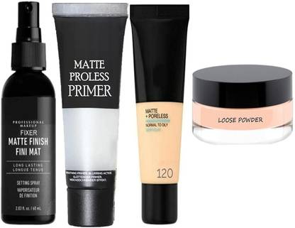 VOUGH Makeup Combo Kit with Face Primer, Foundation, Loose Powder and Fixer
