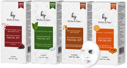 Herbs and Pure Spa Glow Facial kit Combo with Neem, Grapes, Rice Water & Vitamin C Boost 240g
