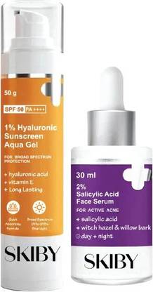 Skiby 2% Salicylic Acid Face Serum & 1% Hyaluronic Sunscreen Aqua Gel SPF 50 PA++++