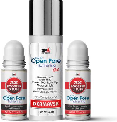 SPA Professionals Open Pores Gel for Pore Tightening, Minimizing 30ml & & Booster Shots with Green Tea, Rosehip & Niacinamide, Dermawhite™ Wf