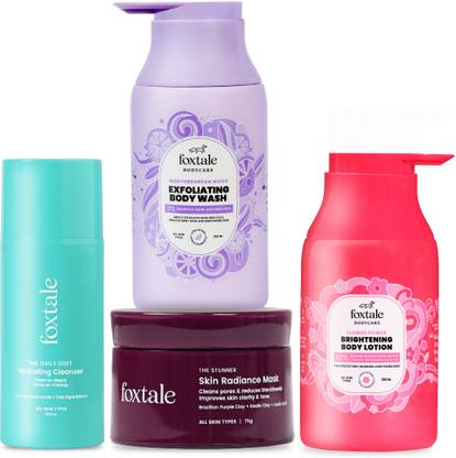 Foxtale Clear & Bright Combo | Face Wash Mask Body Wash Detan Lotion