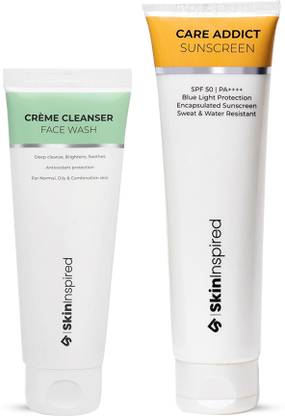 SkinInspired Basics Face care Combo- Creme Facewash +Care Addict Sunscreen (SPF 50 PA++++) |Advanced Skin Brightening Skin Care Kit