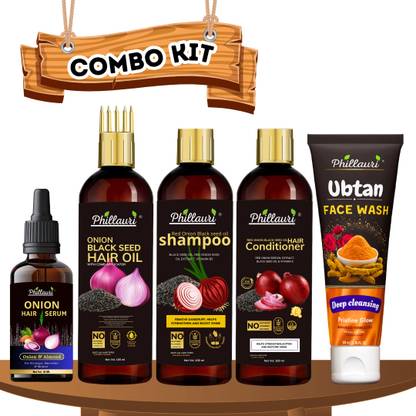 Phillauri Red Onion Blackseed Hair Combo Kit with Ubtan Facewash Combo Kit  (5 Items in the set)