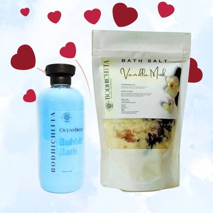 Bodhichitta Valentine's Refresh & Relax Combo: Vanilla Bath Salt & Ocean Breeze Bubble Bath for a Perfect Spa Experience