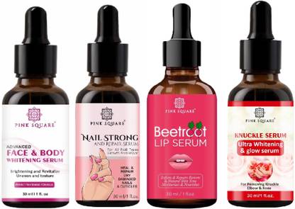 Pink Square Face-Body Whitening, Nail Strong-Repair Serum, Beetroot Lip & Knuckle Serum Each,30ml