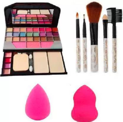 KAATO 5 pcs Makeup Brush + 6155 Makeup kit+ 2 pc Blender Puff Combo (4 Items in the set)