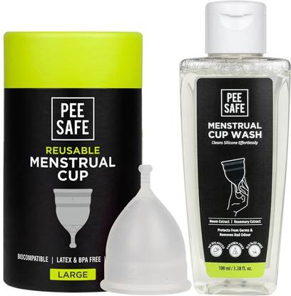 Pee Safe Large Reusable Menstrual Cup (FDA Approved) & Menstrual Cup Wash 100 ml