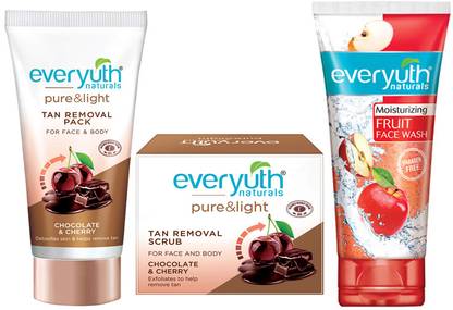 Everyuth Naturals Tan Removal Pack + Tan Removal Scrub + Moisturizing Fruit Face Wash (3X50g)