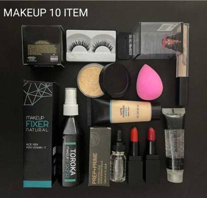 toroka WOMEN 10 SET COMBO FOR PARTY PUFF CONCLER FACE POWDER FIXER