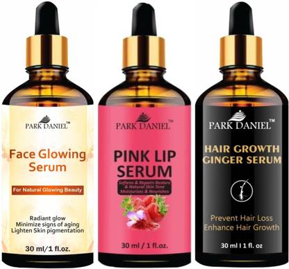 PARK DANIEL Face Glowing Serum & Pink Lip Serum & Hair Growth Ginger Serum (Each, 30ml)