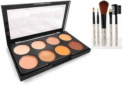 SWIZ HUDA Highlighter and Contour 8 Shades Concealer Palette with Professional Makeup 5 Pcs Brushes