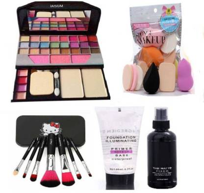 jaisium 6155 MULTICOLOR MAKEUP KIT + 5IN1 PUFF SET + MAKEUP BRUSH SET + MATTE FIXER + PRIMER(COMBO)