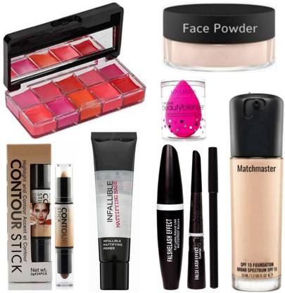 LOVE HUDA Waterproof Primer, Foundation, Contour, Lipstick Palette, 3in1, Powder, Blender