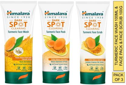 HIMALAYA dark spot clearing turmeric face wash 100ml & face pack & face scrub 100g (combo pack)