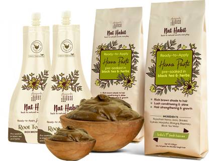 Nat Habit Ready-to-Apply Henna Paste + Root Touch Up Combo For Hair Deep Conditioning