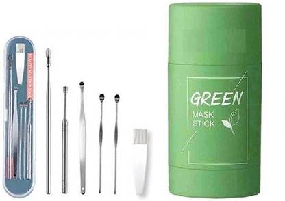 Lusty soul Green Tea Mask Stick for Face Moisturizes Oil Control, Deep Clean Pores & Ear Wax Remover Tool Kit