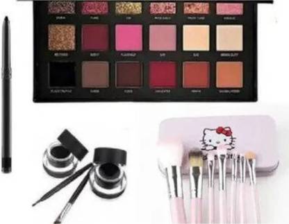 Dexklut 18 color eyeshadow palette Rose gold &7pc makeup brush+ waterproof kajal,music eyeliner