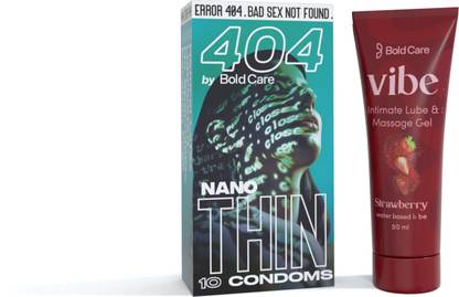 Bold Care 404 Super Nano Thin Condoms - 10 Sheets With Strawberry Flavored Lubricant-50ml