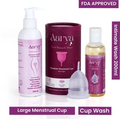 AARYA Period Combo Kit for Women - Large Size | Menstrual Cup, Liquid Wash for Cup (100ml), Natural Hygiene Intimate Wash (200ml)