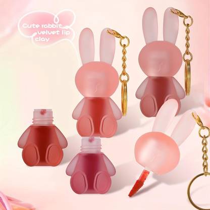 DAIMANPU Cute Bunny Gege Bear Key Chain Matte Liquid Lipstick Set, Long-lasting, Lip Tint, Korean Lipstick