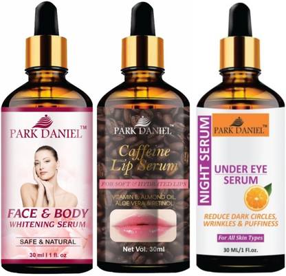 PARK DANIEL Face and Body Whitening Serum & Caffeine Lip Serum & Under Eye Serum (Each, 30ml)