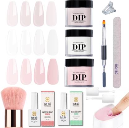 BOZLIN Dipping Powder Set All Season, French Nail Art Base Top Coat Activator