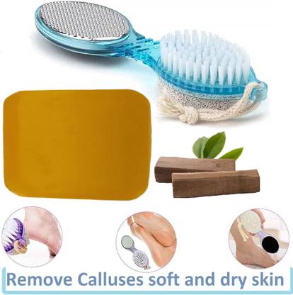 KAIASHA Soap Sandal Wood And Saffron Bath Soap For Glowing + 4 In 1 Foot Pedicure Brush, Pumice Stone, Scrubber & File For Soft Care