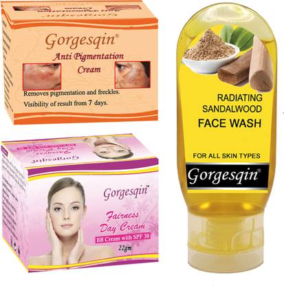 GORGESQIN Anti Pigmentation Cream, Removes Freckles and Pigmentation from 7 days, Day Cream 22g & Radiating Sandalwood Face Wash 60 ml