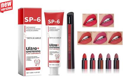 Bingeable -6 Ultra Whitening Toothpaste: Natural & Effective Teeth Whitening Solution 30Gram + Red Matte 5in1 Lipstick Set