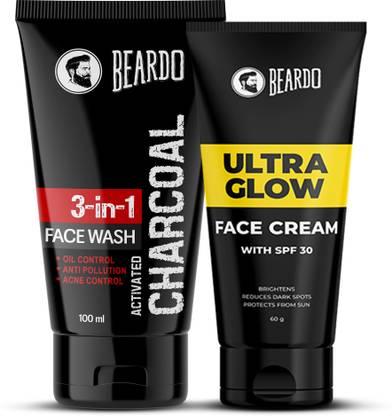 BEARDO Activated Charcoal Face Wash and Ultraglow Face Cream SPF 30 for Men Combo