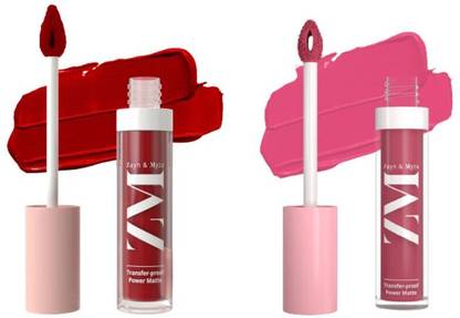 ZM Zayn & Myza Transfer-Proof Power Matte Finish, Liquid Lip Colour (Power Red + Merry Mauve)
