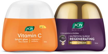 Joy Revivify Vitamin C & Carrot Seed Brightening Face Cream 50ml | Revivify Collagen & Jojoba Night Cream 50ml ( Combo Pack )