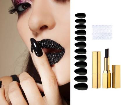 NADJA PERFECT ARTIFICIAL BLACK NAILS & BLACK LIPSTICK SET