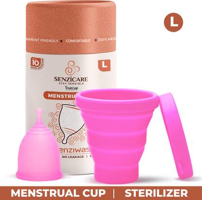 senziwash Truecup Reusable Large Menstrual Cup & Sterilizer Cup Care Kit | Period Care Combo pack for Women