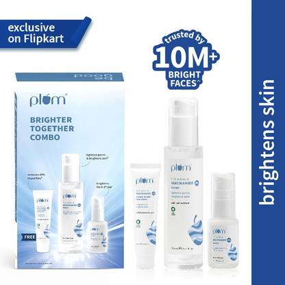 Plum Niacinamide Brightening Combo|Pack of Toner, Brightening Serum,Face Wash + Freebie