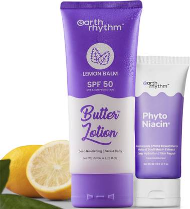 Earth Rhythm Winter Essential Combo For Women & Men with Lemon Balm SPF - 50 Butter Lotion & Phyto Niacin Skin Repair Moisturizer