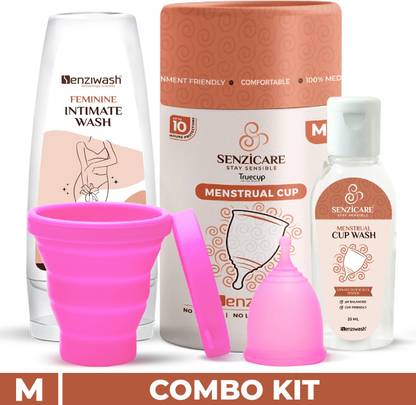 senziwash Combo Pack | Reusable Menstrual Cup Medium Size, Sterilizer Cup, Intimate Wash (100ml) & Cup Wash (25ml)