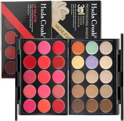 HUDA CRUSH Makeup Combo Kit Of 15 Color Contour Concealer Wheel Palette With 15 Color Lipstick Palette