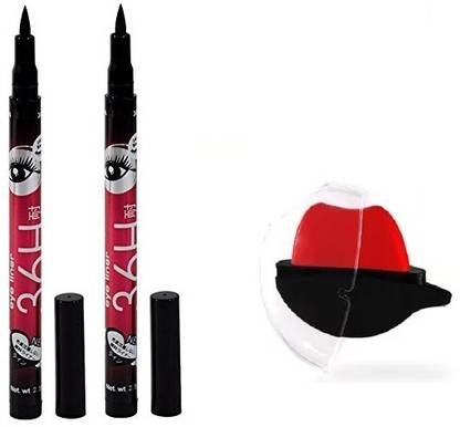 J & F Long Stay Waterproof Black Eyeliner with Apple Shape Red Lipstick